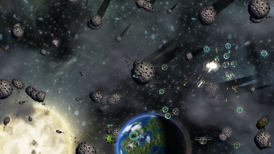 In-game: ships marked for capture around a blue and green world beside a sun.
